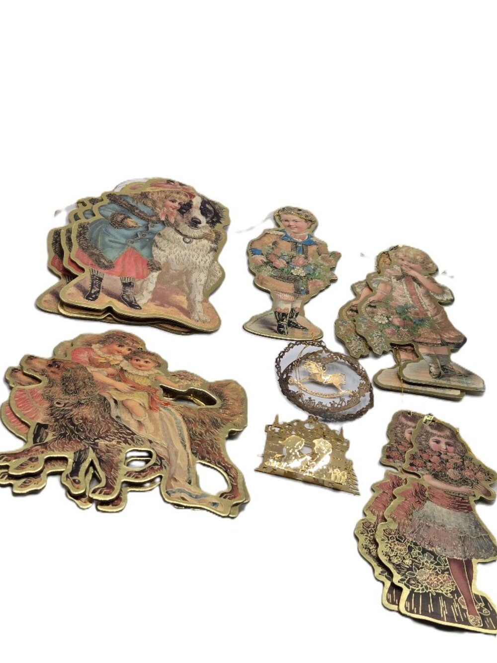 Lot of Vintage Metal Ornaments Christmas Colorful Holiday Scenes and Shape